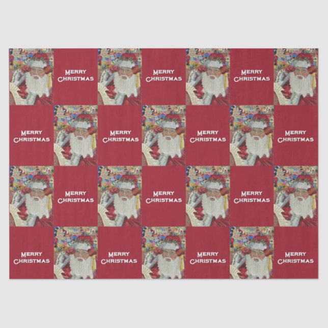 Classic Santa - Checking It Twice Holiday Burgundy Tissue Paper (Front)
