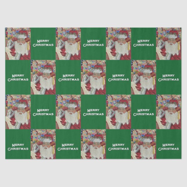 Classic Santa - Checking It Twice Holiday Green Tissue Paper (Front)