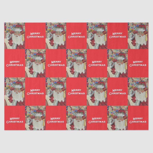 Classic Santa - Checking It Twice Holiday Red Tissue Paper (Front)