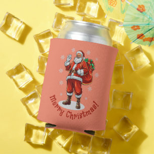 Classic Santa Claus bringing Christmas presents Can Cooler