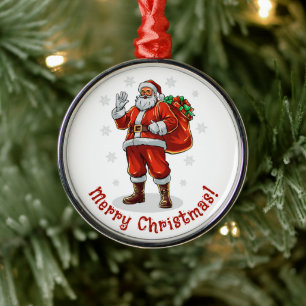 Classic Santa Claus bringing Christmas presents Metal Ornament