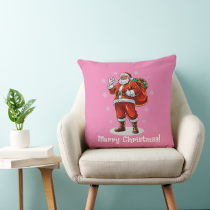 Classic Santa Claus bringing Christmas presents Throw Pillow