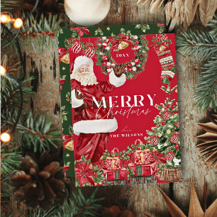 Classic Santa Claus Christmas Tree Holiday Card