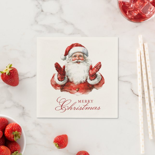 Classic Santa Claus Merry Christmas Napkin (Insitu)