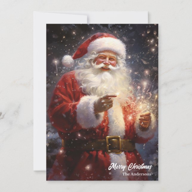 Classic Santa Claus on festive night with lights Holiday Card (Front)