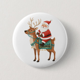 Classic Santa Claus Riding Reindeer Christmas 2 Inch Round Button