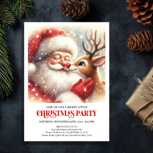 Classic Santa Claus Rudolph Christmas Joyful Party Invitation