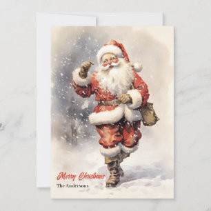 Classic Santa Claus smiling in snowy forest Holiday Card