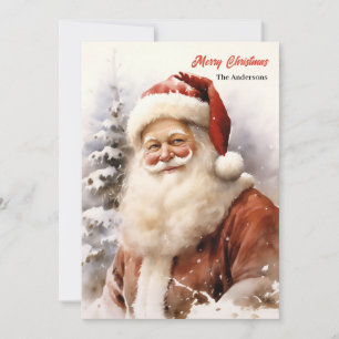 Classic Santa Claus smiling in snowy forest Holiday Card
