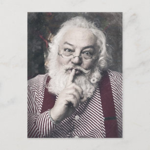 Classic Santa Claus telling you to be quiet Holiday Postcard