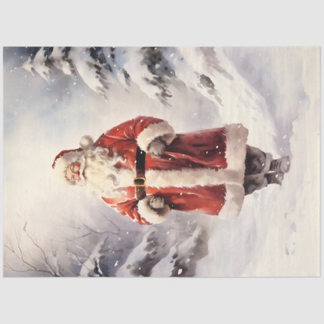 Classic Santa Claus walking in snowy forest Tissue Paper (Front)