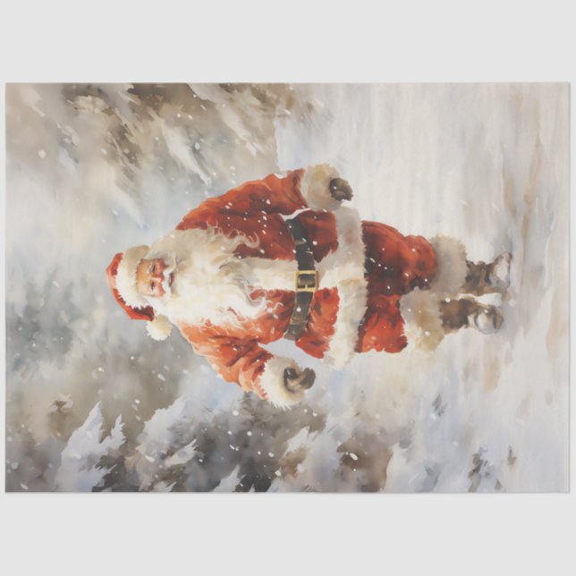 Classic Santa Claus walking in snowy forest Tissue Paper (Front)