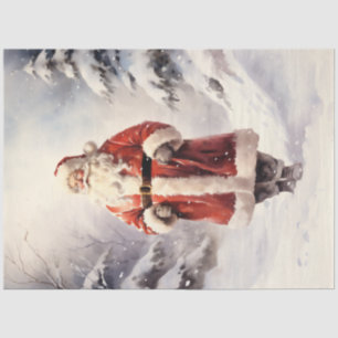 Classic Santa Claus walking in snowy forest Tissue Paper