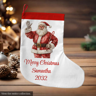 Classic Santa Claus Watercolor Modern Holiday  Large Christmas Stocking