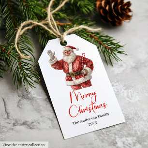 Classic Santa Claus Watercolor Modern Holiday Tag