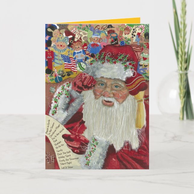 Classic Santa Gold Inside Checking It Twice Holiday Card (Front)