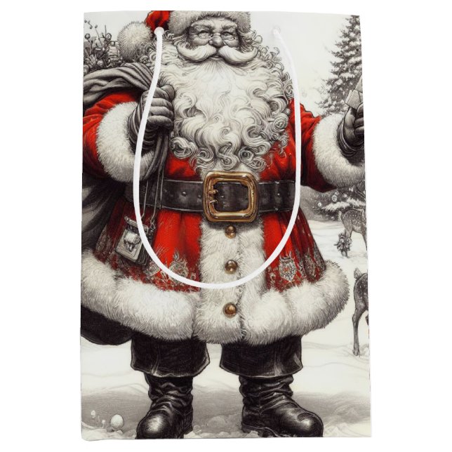 Classic Santa Old is Gold  Medium Gift Bag (Front)