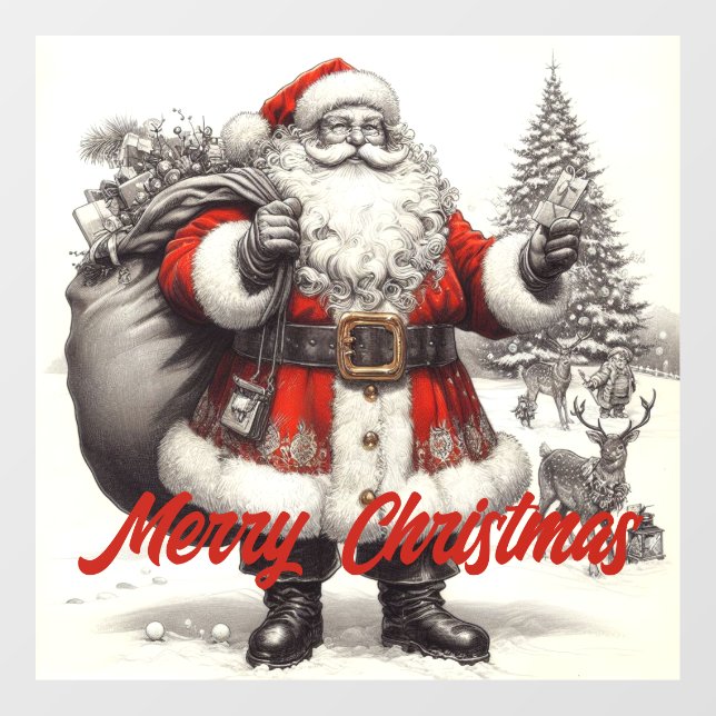 Classic Santa Old is Gold  Window Cling (Sheet)