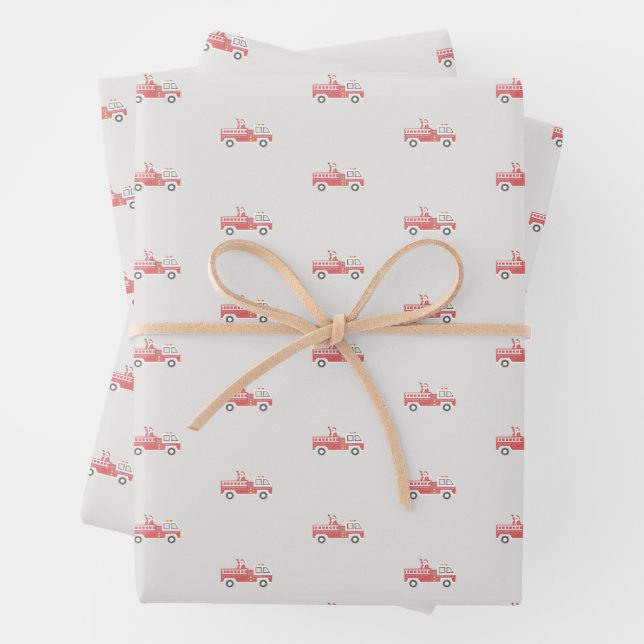 Classic Santa on a Firetruck Christmas Wrapping Paper Sheet (In situ)