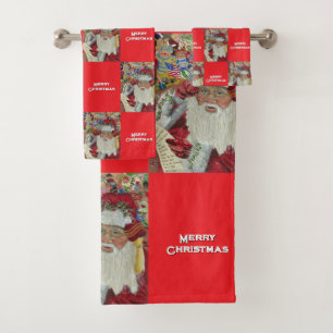 Classic Santa Red Checking It Twice Holiday Bath Towel Set