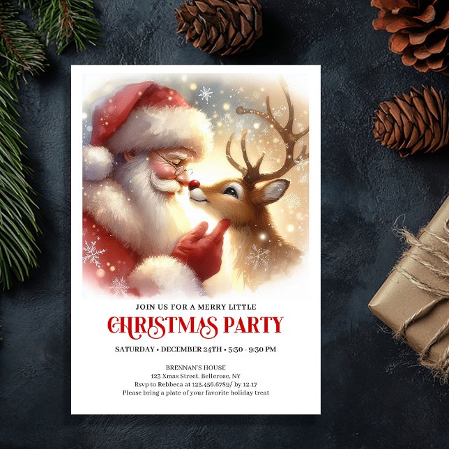 Classic Santa Rudolph Holiday Party Invitation (Classic Santa Rudolph Holiday Party Invitation)
