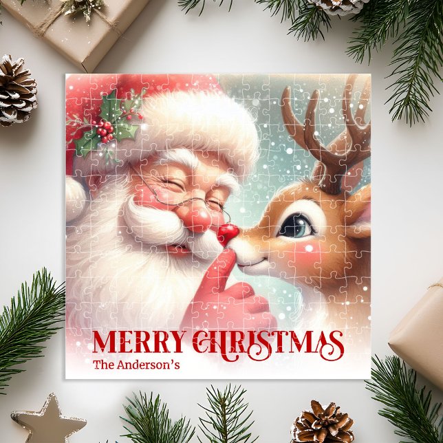 Classic Santa Rudolph Personalized Christmas Kids  Jigsaw Puzzle (Classic Santa Rudolph Personalized Christmas Kids Holiday Puzzle

)