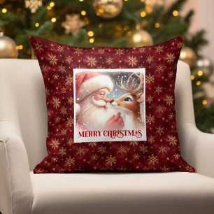 Classic Santa Rudolph Xmas Pillow Cute Holiday Joy