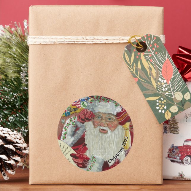 Classic Santa Stickers - Checking It Twice (Round) (Holiday)
