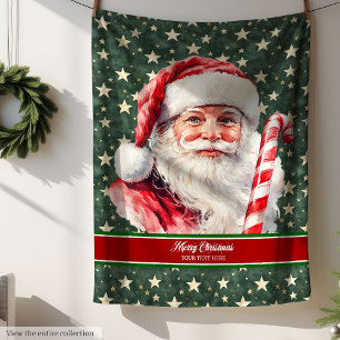 Classic Santa Watercolor Blanket Monogram Text