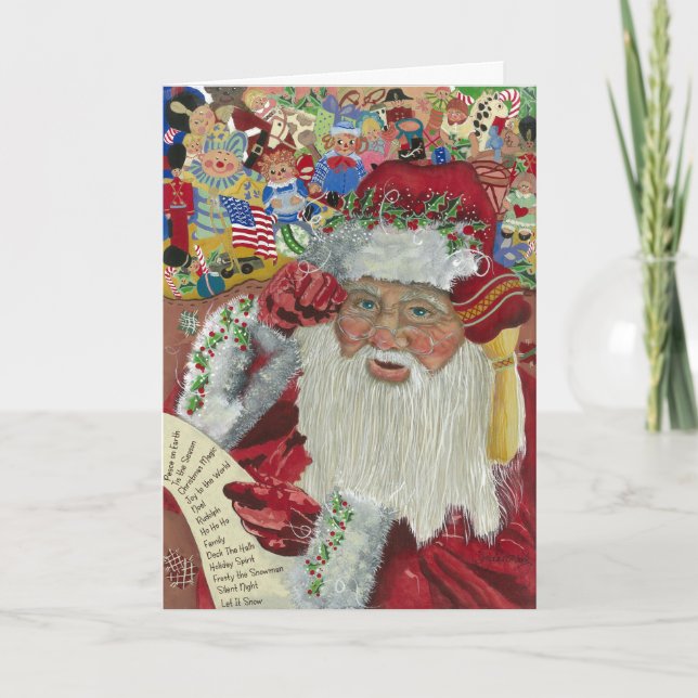 Classic Santa White Inside Checking It Twice Holiday Card (Front)