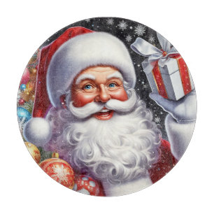 Classic Santa with present & ornaments Cutting Board