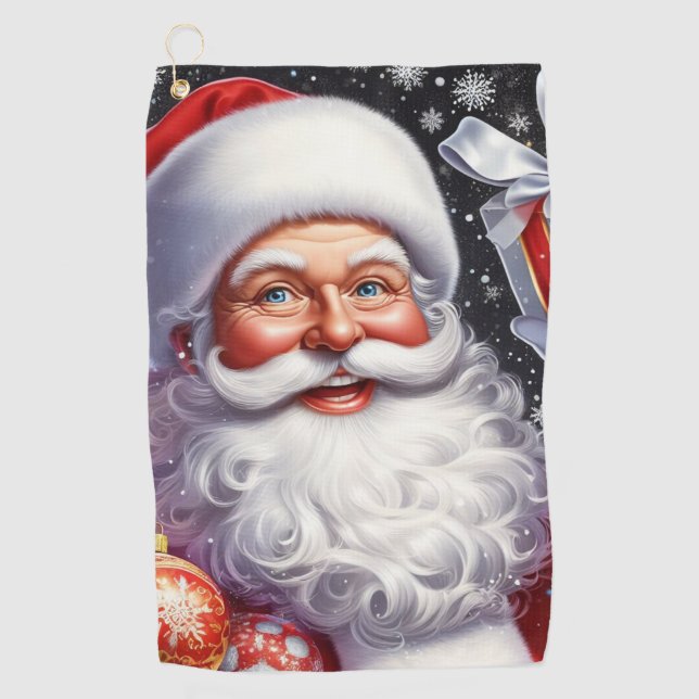 Classic Santa with present & ornaments Golf Towel (Front)