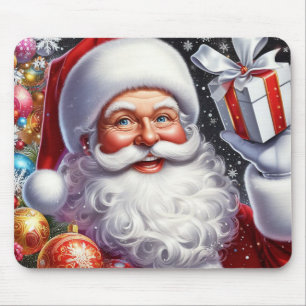 Classic Santa with present & ornaments Mouse Pad
