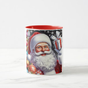 Classic Santa with present & ornaments Mug