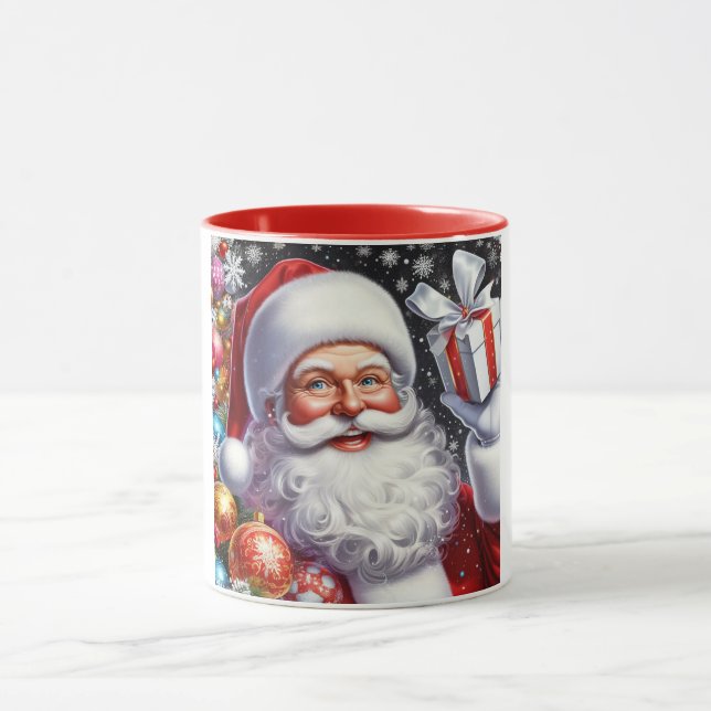 Classic Santa with present & ornaments Mug (Center)