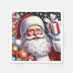 Classic Santa with present & ornaments Napkin
