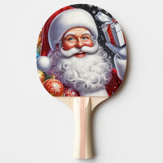 Classic Santa with present & ornaments Ping Pong Paddle (Front)