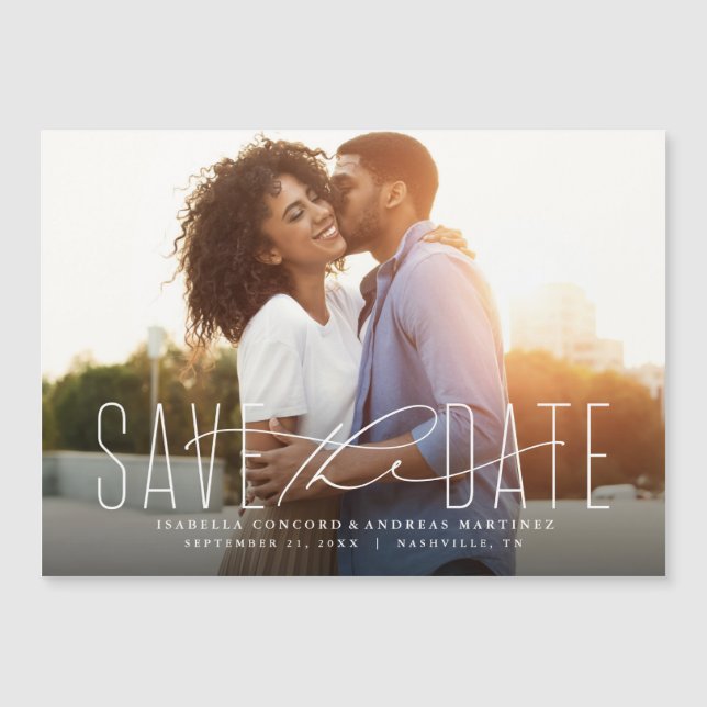 Classic save the date horizontal photo magnet (Front)