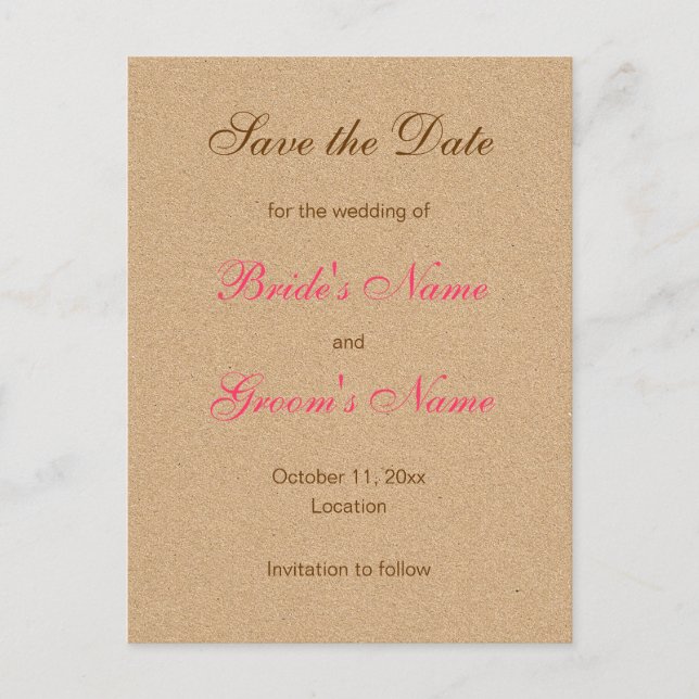 Classic Save the Date Postcards in Pink (Front)