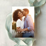 Classic save the date vertical photo card<br><div class="desc">A simple but elegant save the date photo card to announce your engagement and upcoming wedding. The single vertical photo features white text at the bottom with plenty of room for names and big day details.</div>