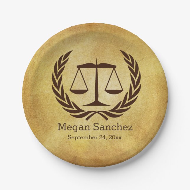 Classic Scales of Justice Law School Graduation Paper Plate (Front)