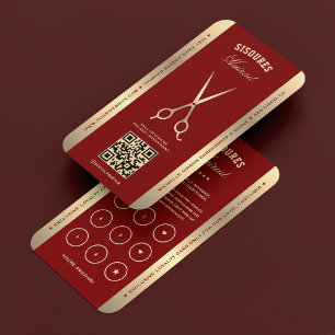 Classic Scissors Deep Red Barber Loyalty Card