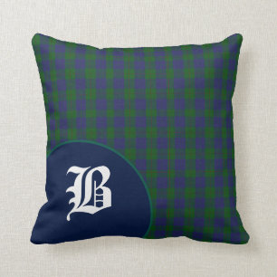 Classic Scottish Barclay Tartan Plaid Monogram Throw Pillow