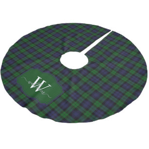 Classic Scottish Black Watch Tartan Plaid Monogram Brushed Polyester Tree Skirt
