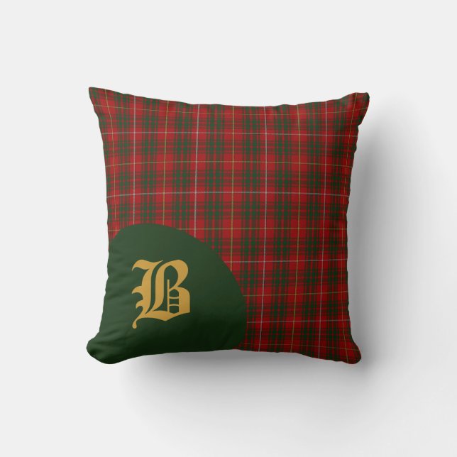 Classic Scottish Bruce Clan Tartan Plaid Monogram Throw Pillow (Front)