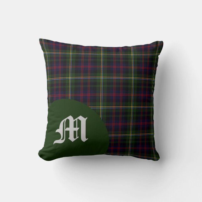 Classic Scottish Malcolm Clan Tartan Monogram Throw Pillow (Front)