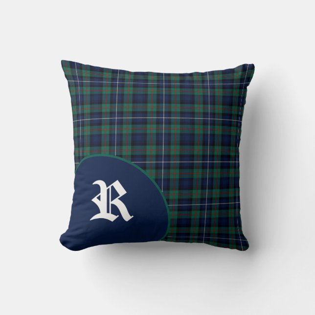 Classic Scottish Robertson Tartan Plaid Monogram Throw Pillow (Front)