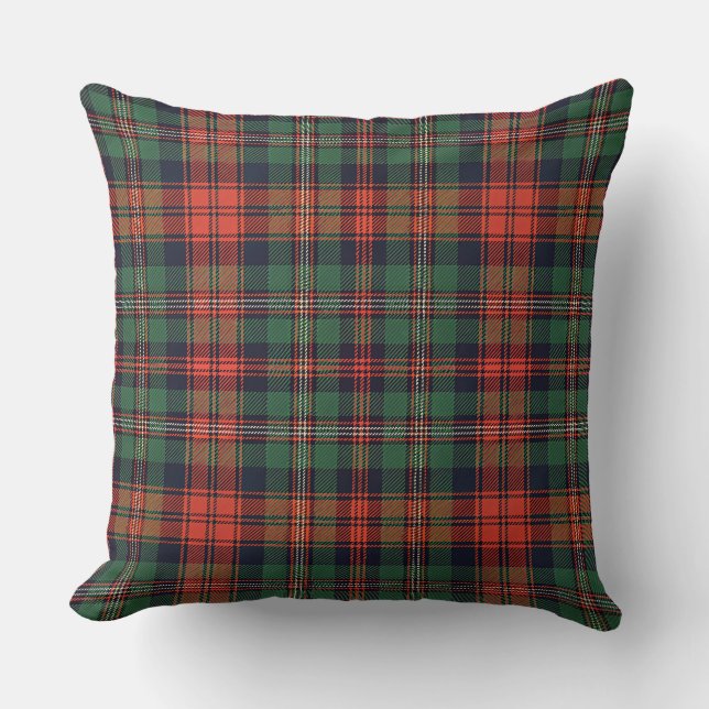 Classic Scottish Tartan Red & Green Plaid Pattern Throw Pillow (Front)