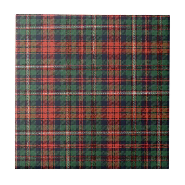 Classic Scottish Tartan Red & Green Plaid Pattern Tile (Front)