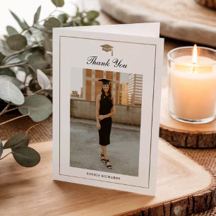 Classic Script Black and White Graduation Photo Thank You Card
